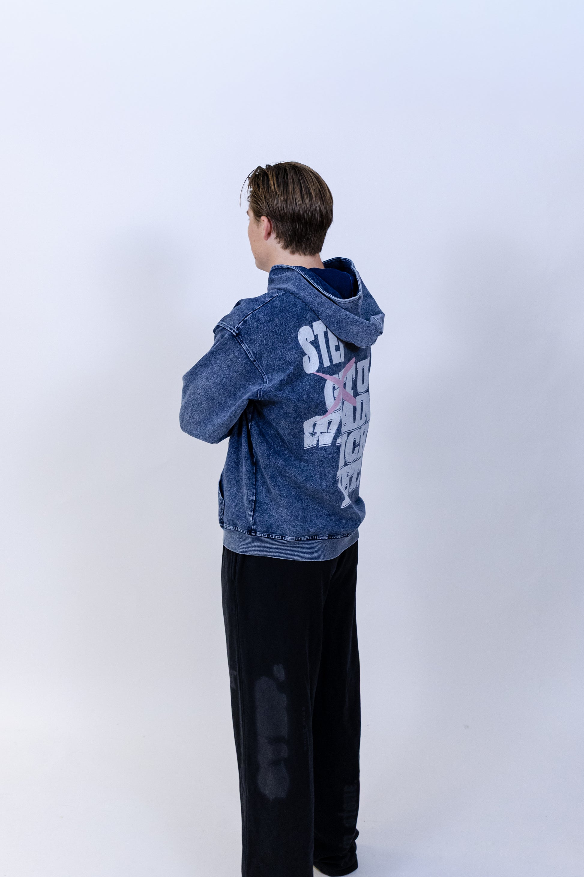 “STEP DENIM” Oversized Zip-Up Hoodie