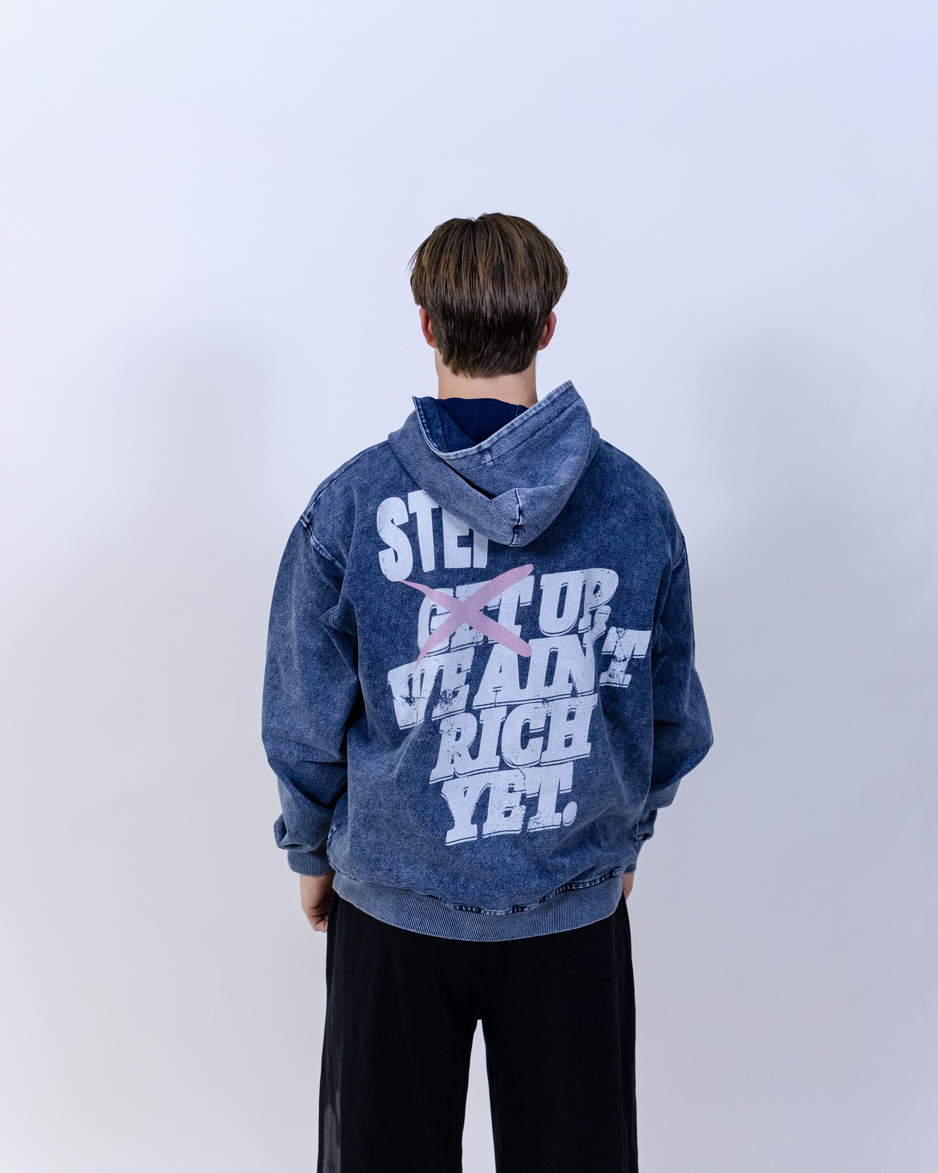 “STEP DENIM” Oversized Zip-Up Hoodie