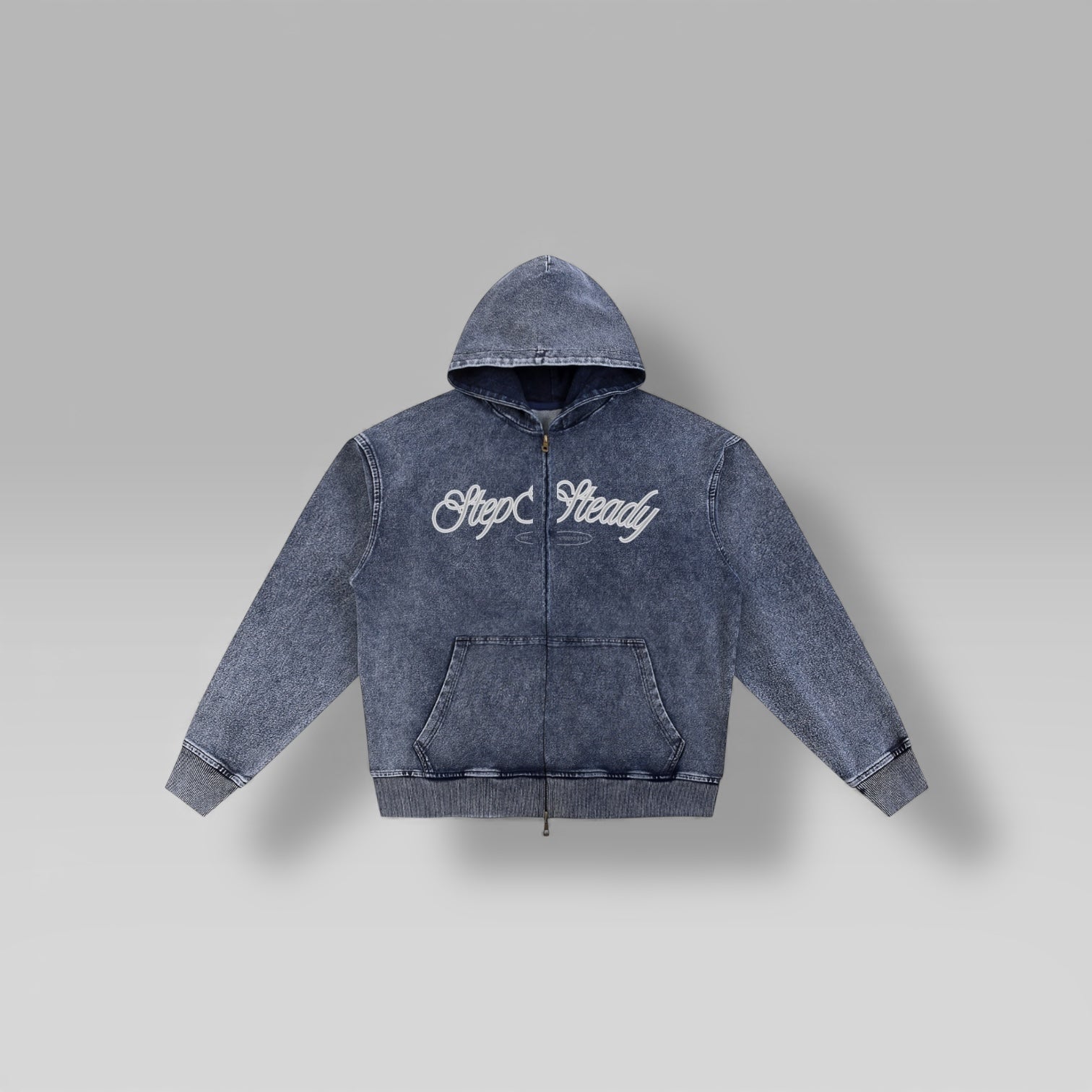 “STEP DENIM” Oversized Zip-Up Hoodie